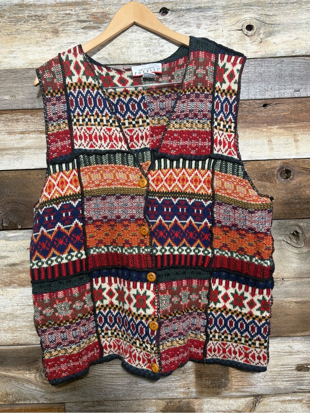Foley + Corinna Multicolor Patterned Knit Vest in Red, Navy & Orange